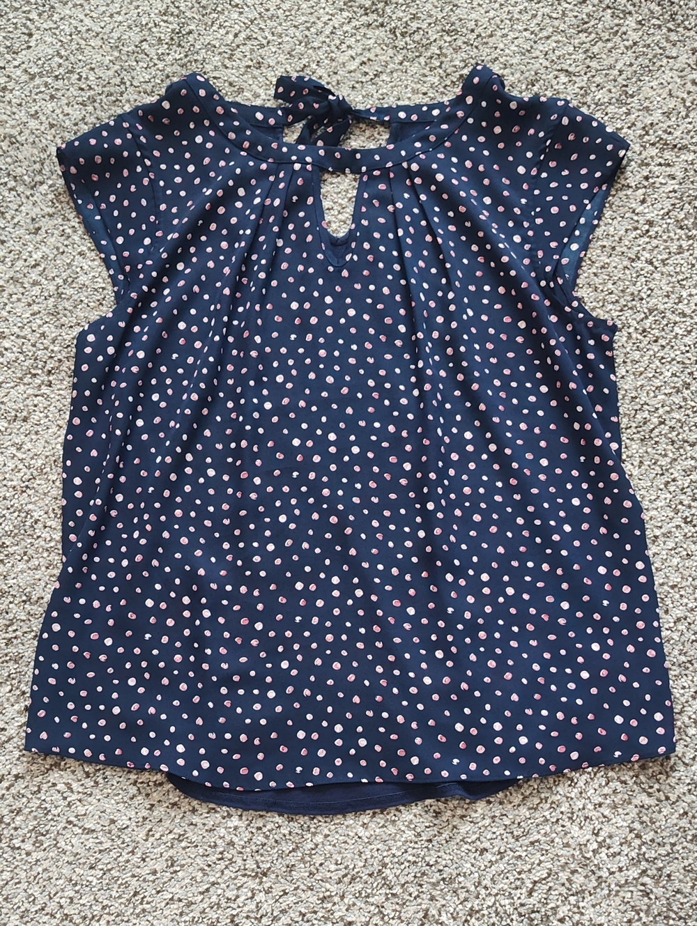Navy Pink Polka Dot Keyhole Tie-Back Blouse